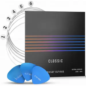 (R) Guitar Strings for classical guitar - brilliant sound quality strings made of nylon for classical guitar coated with  (6 string set) incl. 3 picks