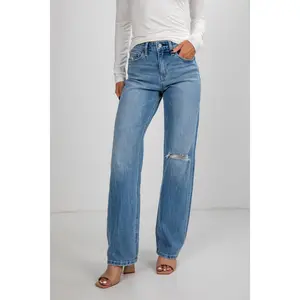 Ellie Light Wash High-Rise Distressed Slim Wide Leg Jeans