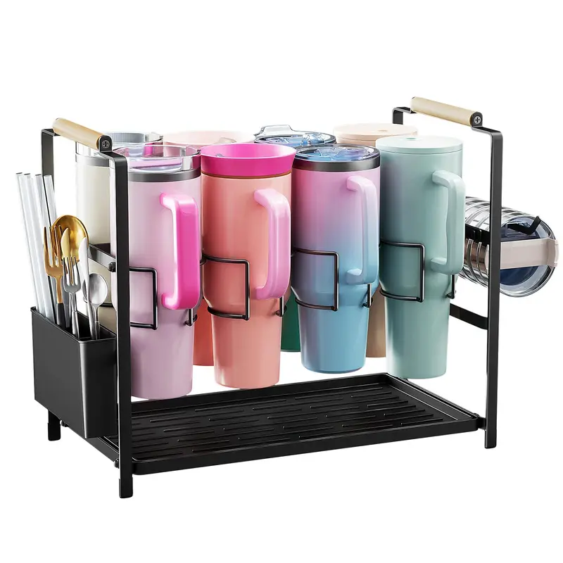 Water Bottle Organizer Drying Rack for 40 oz Tumbler with Handle, Multifunctional Cup Storage Holder Compatible with Stanley, Owala, Simple Modern and Other Brands, 8 Slots (Patented)