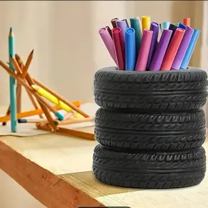 Tire Shaped Pen Holder Car Tire Planter for Men Women Mechanic Gift Desk Office Home School Accessories Decor Christmas Novelty Funny Supplies Cactus Succulent Planter Pot 4pcs Set