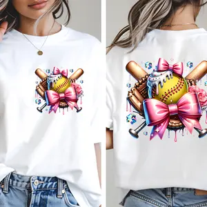Bling Drippy Ball Softball Shirt Pink Coquette Bow Ball Drip Sports Shirt, Double-sided Printing, Unisex Shirts, 100% cotton Tees, Teens & Adults Sizes
