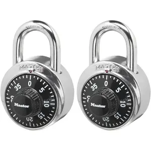 Black Gym Locker Lock Combination Padlock, Indoor Combo Lock with Preset 3-Digit Code for Cabinets, Storage, 2 Pack, 1500T