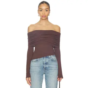 MORE TO COME Andrea Off Shoulder Top in Dark Brown