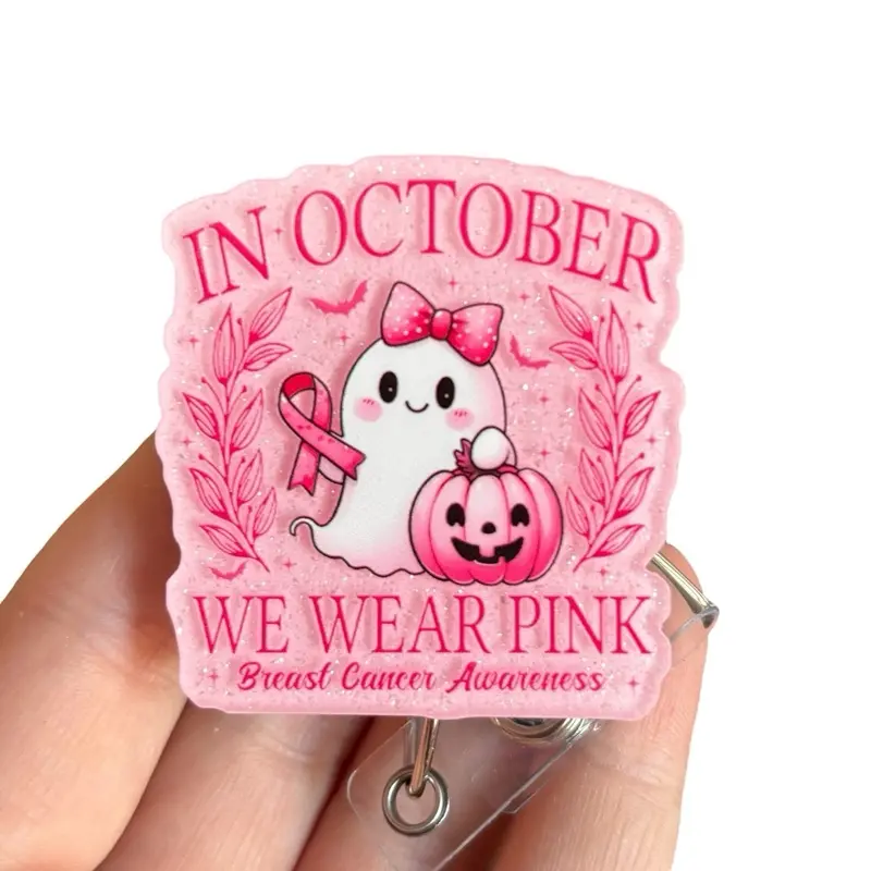 Glitter My Badge Halloween breast cancer nurse badge reel for nurse and hospital workers. Badge clip Badge pull - Retractable swivel clip with a 360 rotation. Great gift for coworker.