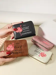 Fashionable Flamingo & Letter Pattern Card Holder, Casual Versatile Zipper Around Wallet, Simple Credit Card Holder with Multiple Card Slots