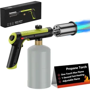 Propane Torch - Adjustable Powerful Blow Torch with One-Touch Max Fire & Safety Lock for Sous Vide, BBQ, Campfire, Fireplace (Tank Not Included)