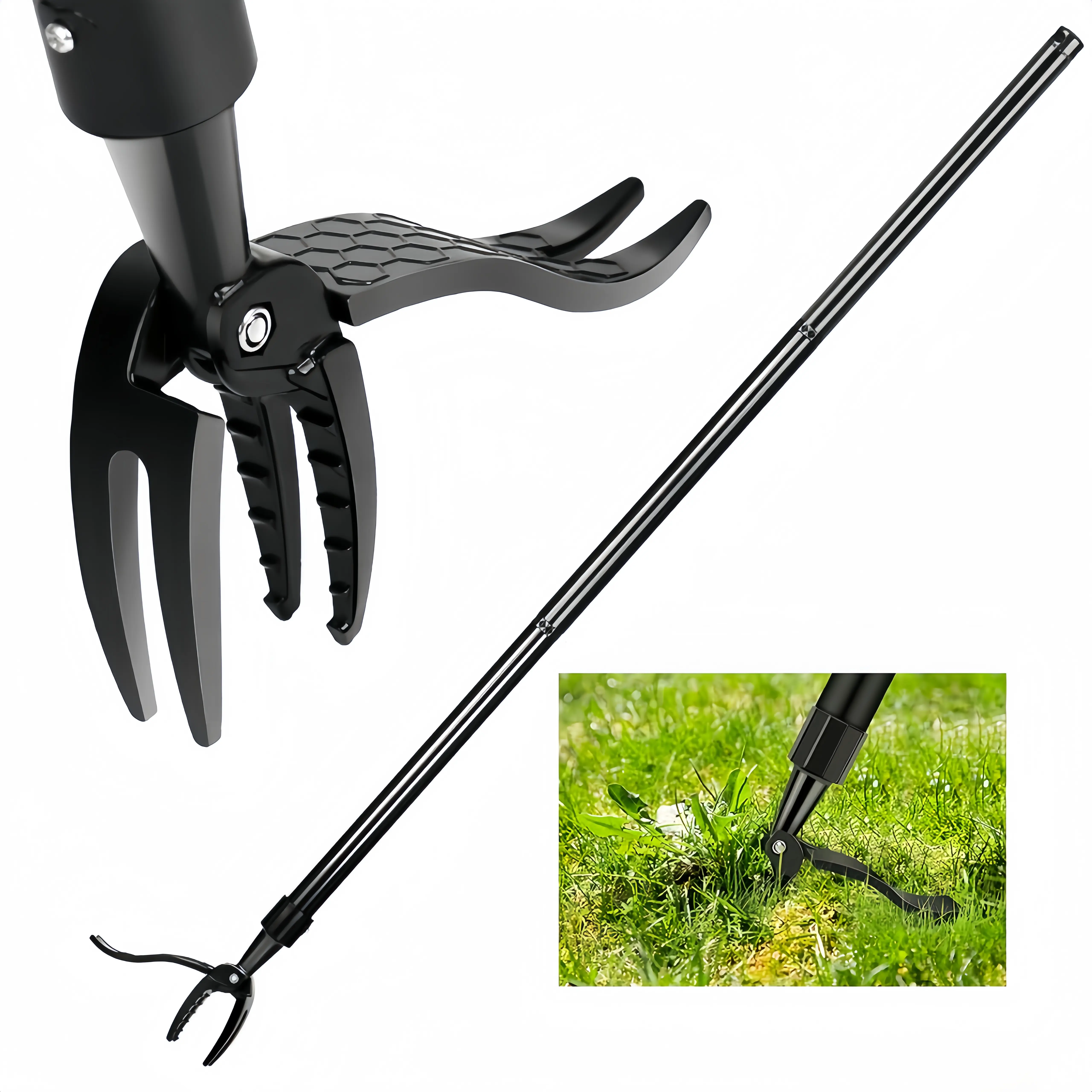 New 4-Claw Weed Puller 39inch Stand Up Weed Puller Tool with Long Handle Easily Remove Without Bending, Kneeling , or Pulling for Vegetable Gardening Backyard Farm Weeding
