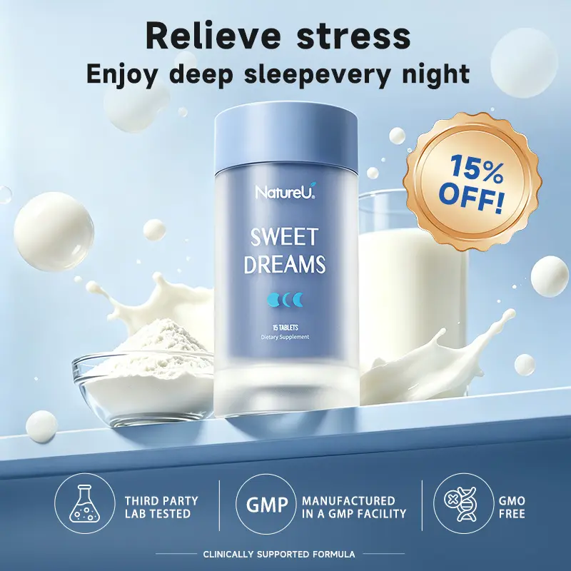 NatureU Deep Sleep Support — GABA + Casein Peptides, Melatonin-Free Sleep Supplement for Deep & Restful Sleep, Stress Relief & Nighttime Relaxation, 15 Tablets