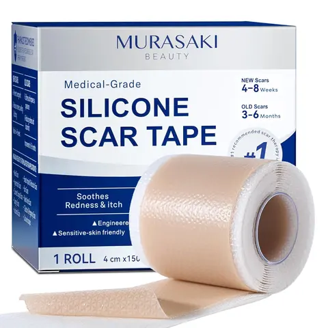Murasaki Beauty Flexible Medical Silicone Scar Therapy Sheets 1-Pack (1 Roll, 1.6in x 60in) - Reusable Healthcare Tape, Moves With Your Skin, Natural Tone Hides Under Clothing for Adult Surgical Scars