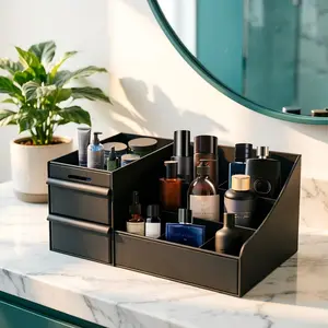 Elegant Black 3-Layer Drawer Storage Box for Men – Bathroom & Bedroom Organizer – Holds Perfumes, Lotions, Jewelry – Unique Father’s Day Gift for Husband, Dad or Boyfriend