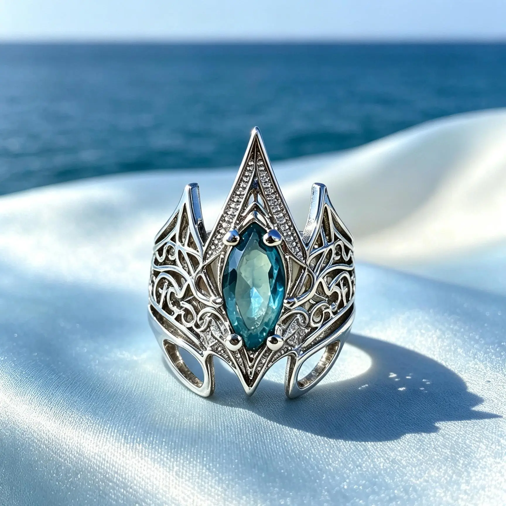 Women Retro Antique Filigree Cocktail Ring Marquise Shape Synthetic Cubic Zirconia Hollow Openwork Design Copper Base Silver Plated Gothic Statement Finger Ring Fashion Jewelry for Party Evening Daily Occasions