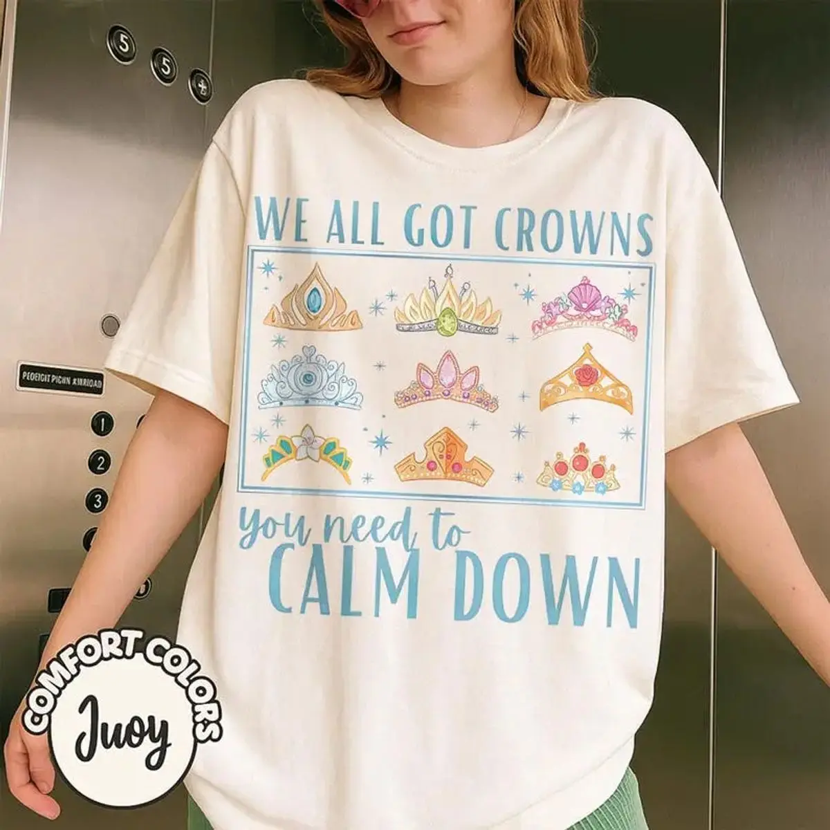 Comfort Colors Retro We All Got Crowns T Shirt, You Need To Calm Down Graphic Tee, Princess Tiara Crown Shirt, Matching Group Party Tee, Unisex Crew Neck Top, Classic Streetwear
