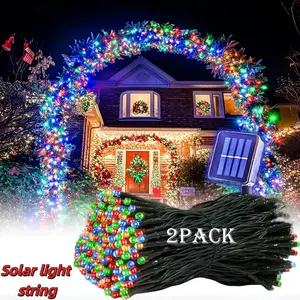 Solar Christmas Lights Outdoor Waterproof, 2-Pack 400 LED 151ft String Lights, 8 Lighting Modes for Holiday Decorations
