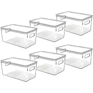 Clear Plastic Storage Bins with Lids, Perfect for Kitchen Organization or Pantry Organization and Storage, Stackable Fridge Organizer Bins, Storage Containers for Organizing, Cabinet Organizers