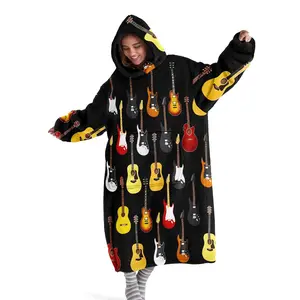 Wearable Hooded Blanket with Music Pattern, Comfortable Cozy Blanket Robe for Home Relaxation, Ideal Birthday and Holiday Gift