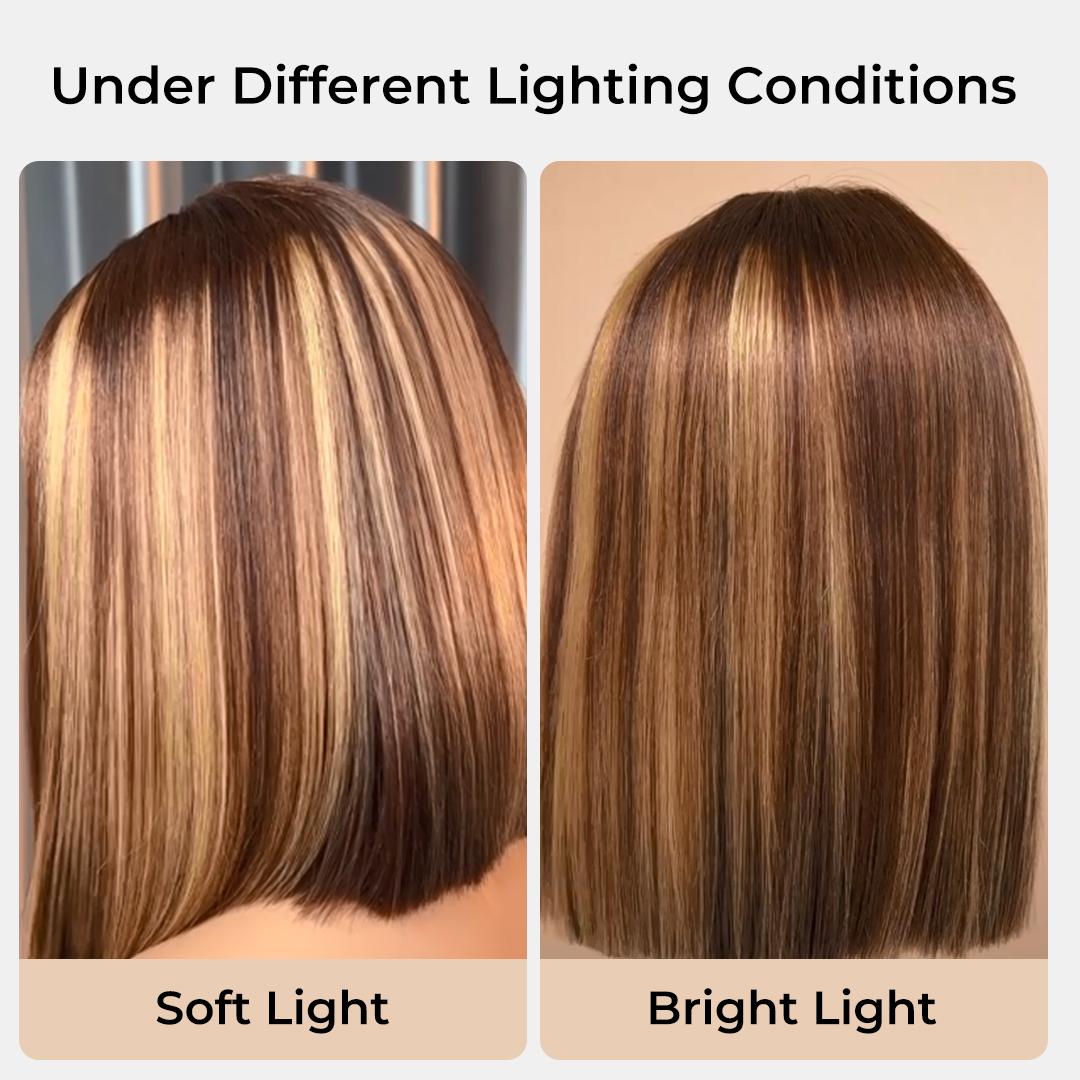 [Only 14'']Alipearl Hair Glueless Highlight Short Bob Wig Straight 7x4 Lace Closure Bob Wig Ready to Go Pre Cut Pre Plucked Human Hair TikTokShopBacktoSchool