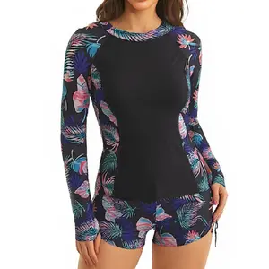 2026 Long Sleeve Surfing Swimsuit Print Swimwear Women Two Pieces Diving Clothes Beachwear Bathing Swimming Swim Surf Suit XL