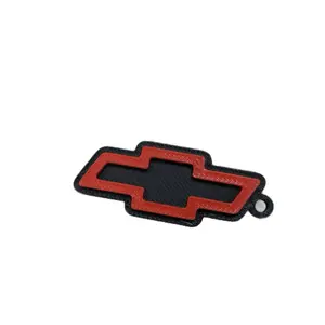 Chevy Keychain Sn - Red and Black Design with Black Background and Red Border, Includes Clip Attachment.