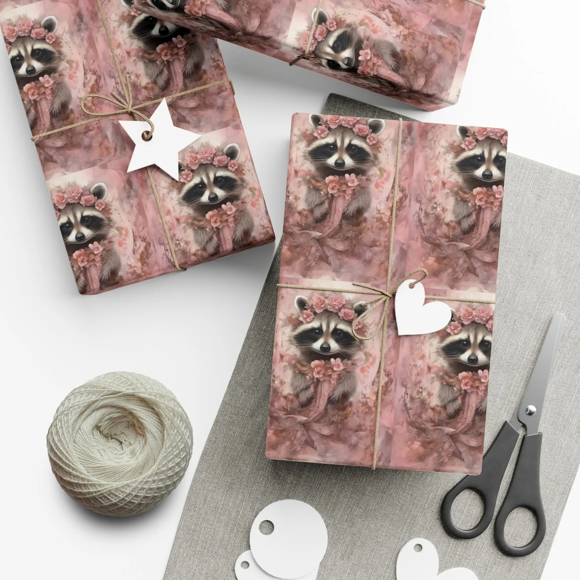 Baby Girl Raccoon Wrapping Paper, Cute Woodland Animal Baby Shower Gift Wrap
