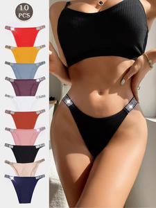 women's letter rhinestone decor high cut knicker, casual comfy breathable panty, regular fit thongs, underwear for women, ladies underwear for all seasons daily wear