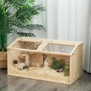 Middle Transparent Wooden Hamster Cage, Small Animal Habitat Hutch for Large Siberian Hamster,Gerbils,Little Rabbits, Natural