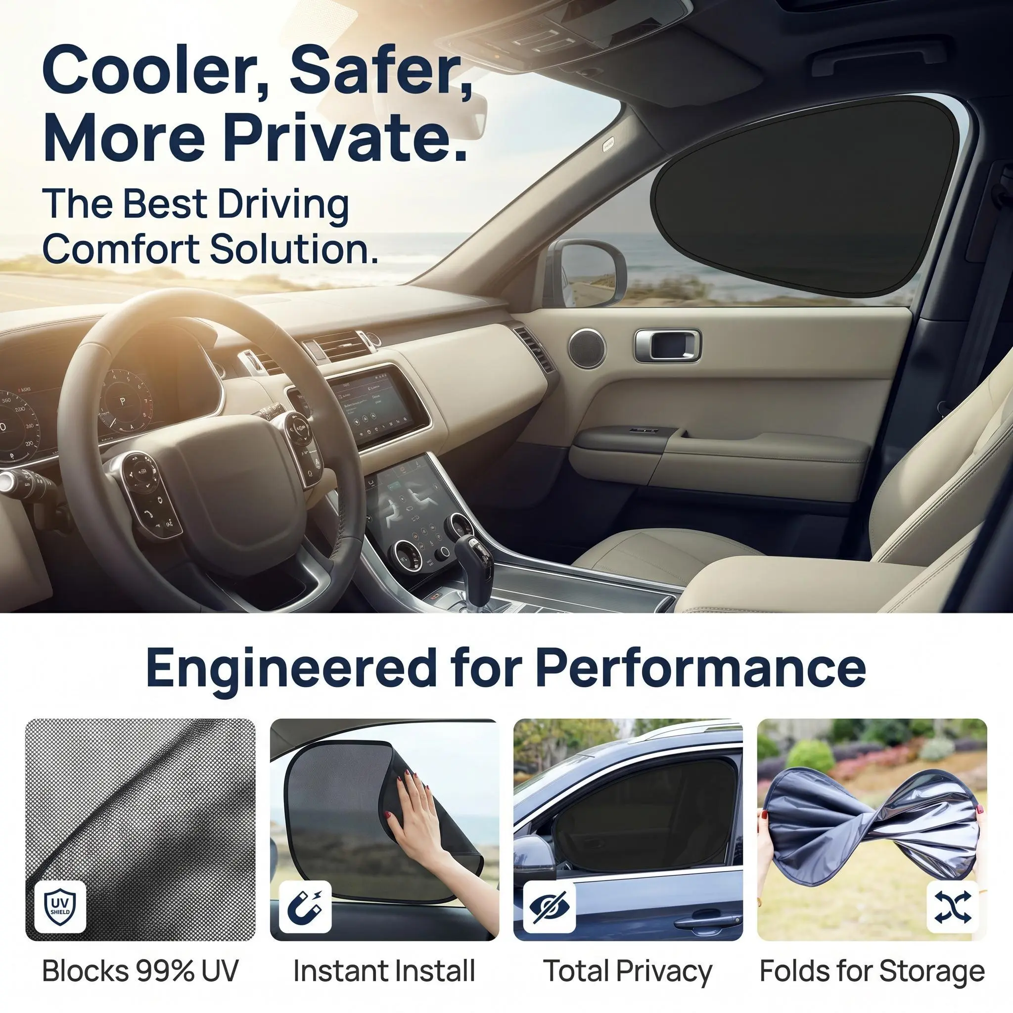4 Pcs Magnetic Car Side Window Sunshades, Sun Shade For Car, Car Window Covers, Privacy Curtains with Heat Insulation and Sun Protection, Fits Most Models