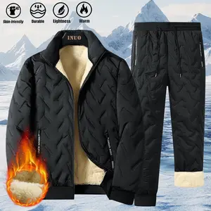 Men's 2-Piece Warm Fleece Jacket & Winter Pants Set - Full Zip Hooded Jacket with Stand Collar & Zipper Pockets, Machine Washable, Impact Resistant, Ideal for Skiing, Snowboarding & Winter Sports - Perfect for Cold Weather (Autumn & Winter) - Durable & Co