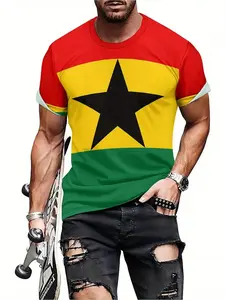 Men's and Women's Ghana Flag T-Shirt - 3D Printed Ghana Cultural Apparel with African Star Emblem - Soft Polyester Fabric, Casual Comfortable Short Sleeve Round Neck - Vibrant Red, Green, Yellow, and Black - Perfect Gift for Ghana Fans - Ideal for Adults