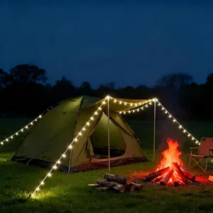 Solar Rope Lights for Outdoor Camping, 30 LED Waterproof String Lights with 8 Modes & Remote, 2.2x10ft Guide Lines, IP42, Patio, Party, Halloween Christmas Decoration