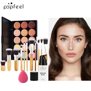 Popfeel 2026 Spring Summer Full Face Makeup Set, Essential Starter Kit, 15 Makeup Brushes, Concealer, Primer, Travel Portable