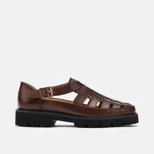 Magellan Brown Leather Lug Fisherman Sandals