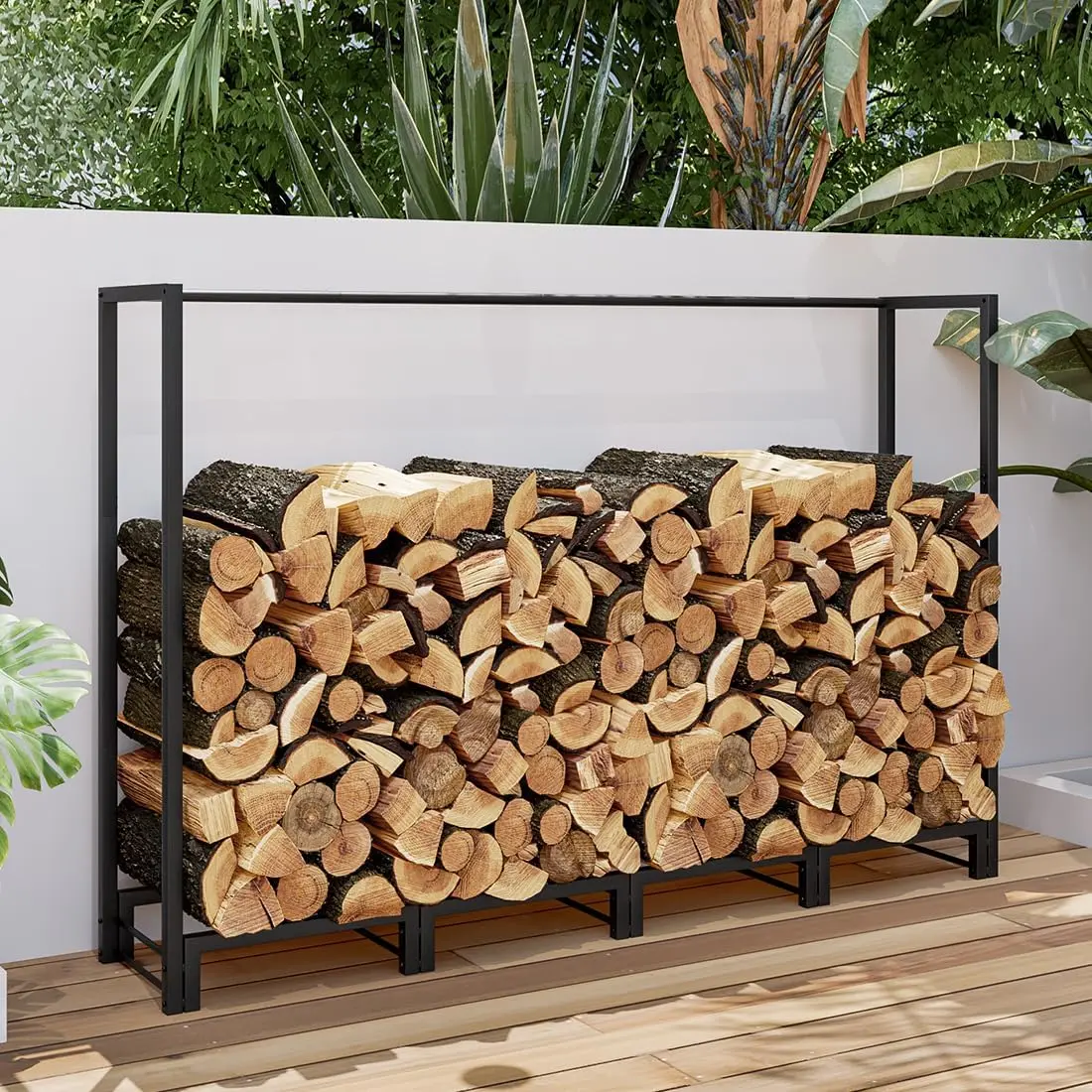Firewood Rack Stand 5ft Heavy Duty Logs Holder for Outdoor Indoor Fireplace Metal Wood Pile Storage Stacker Organizer, Matte Black Deals For You Days