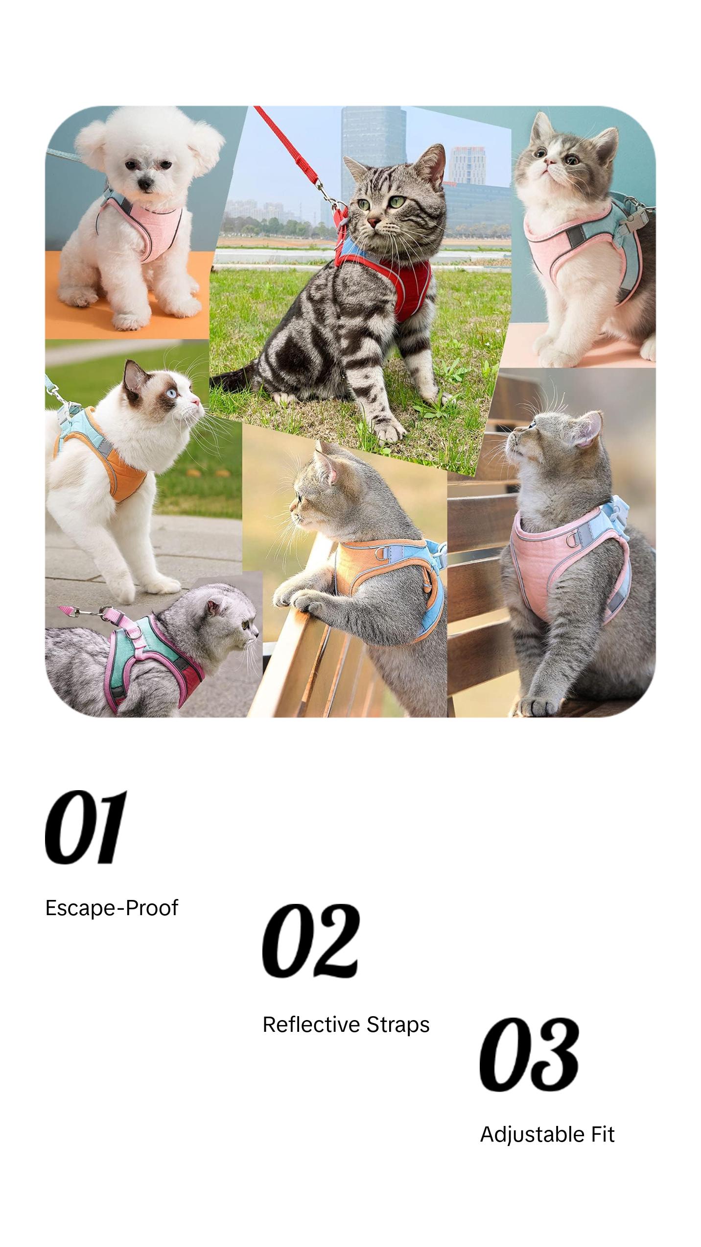 Cat Harness,Leash and Collar Set,Escape Proof Kitten Vest Harness for Walking,Easy Control Night Safe Pet Harness with Reflective Strap and Bell for Small Large Kitten,Fit for Puppy,Rabbit Cat Harness,Leash and Collar Set,Escape Proof Kitten Vest Harness for Walking,Easy Control Night Safe Pet Harness with Reflective Strap and Bell for Small Large Kitten,Fit for Puppy,Rabbit