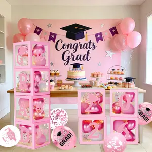 Pink Graduation Decorations Class of 2026 - Set of 4 Balloons Boxes with Letters 2026 GRAD So Proud of You, Congrats Grad Party Decorations for Any Grades