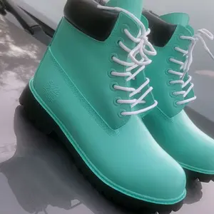 Handmade Custom Waterproof Fashion Boots Size 8 - Teal Color with White Laces for Stylish Comfort