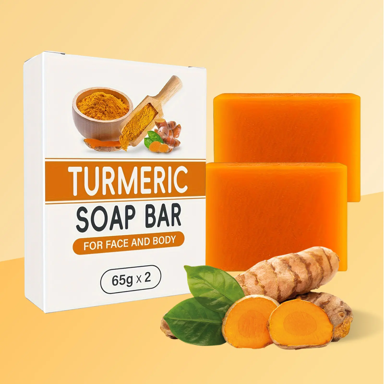 Ginger-Infused Turmeric Natural Extract Soap Bar Multi-Pack (2-Pack, 100G) - All-Natural, Additive-Free Face Body Soap for Men & Women, All Skin Types, Cleans T-Zone & Chin Excess Oil, Body Care