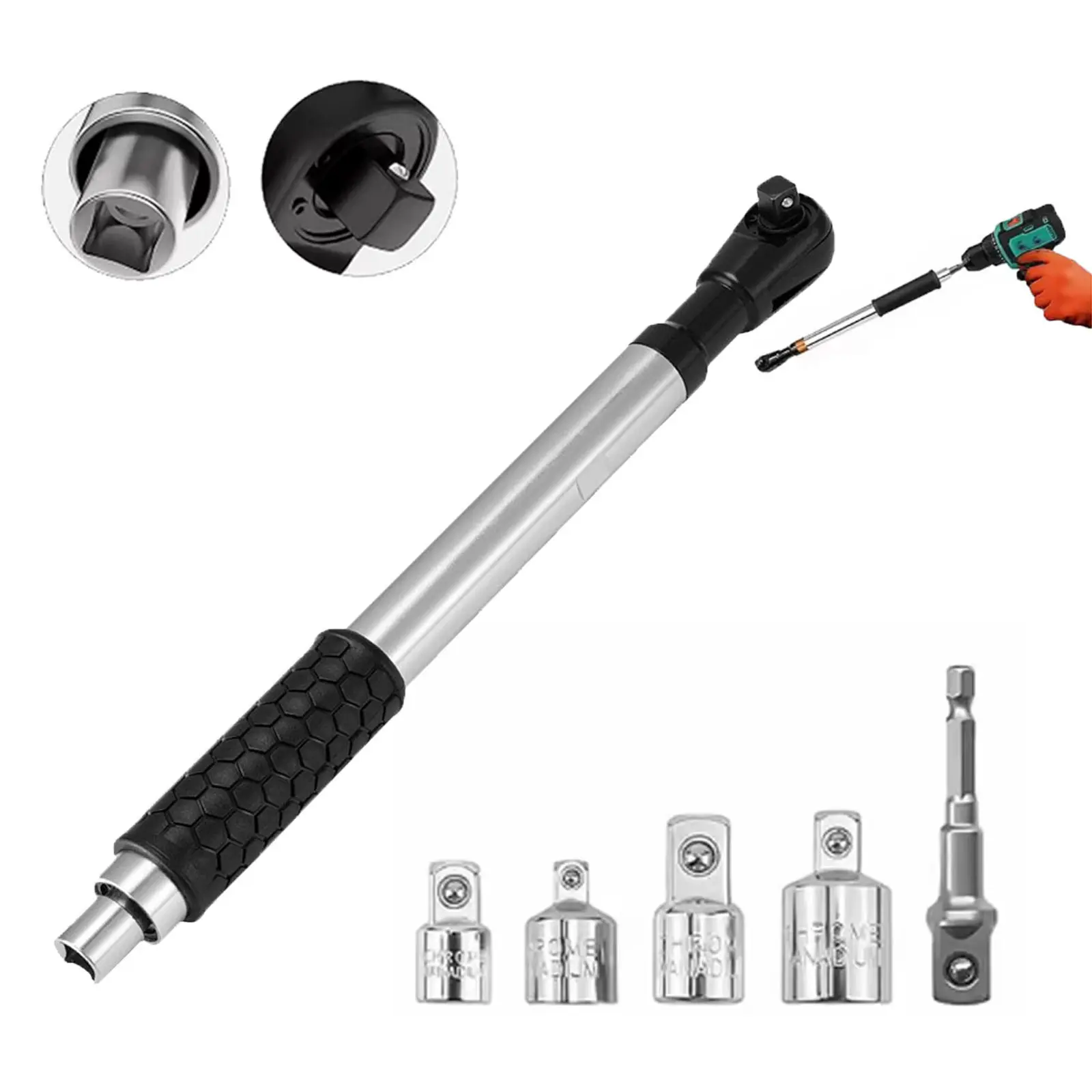 1/2" Offset Extension Wrench Impact Ratchet Extender for Electric Drill Adapter