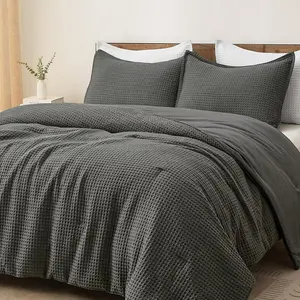 Ultra Waffle Weave Comforter King Size, 3 Lightweight for, Textured 1 Comforter with 2 Pillow Shams, Grey