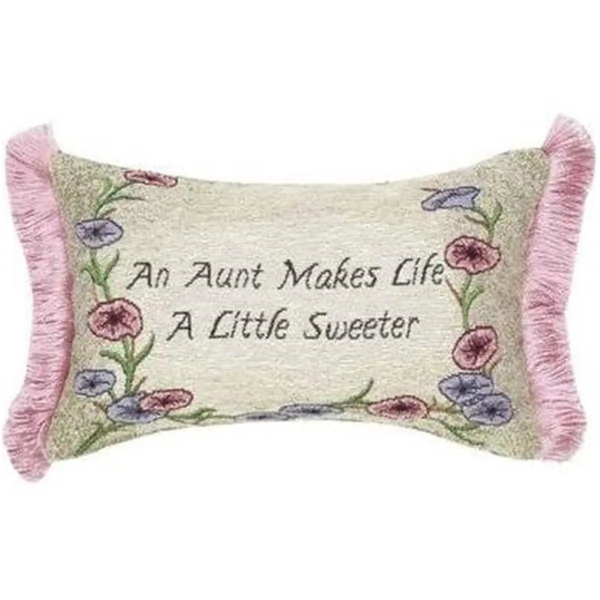 Manual Woodworkers & Weavers Fringe Lumbar Pillow - 12.5x8.5 in., Aunt Makes Life Word Design, Cotton Blend Cover, Polyester Polyfill Insert, Indoor Use, Dry Clean Only