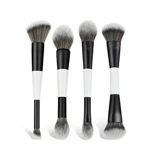 & Dual Head Makeup Brushes Set, Beauty Travel Brush, Foundation Blush Eyeshadow Brush, Wooden Handle Beauty Tools #1-#4