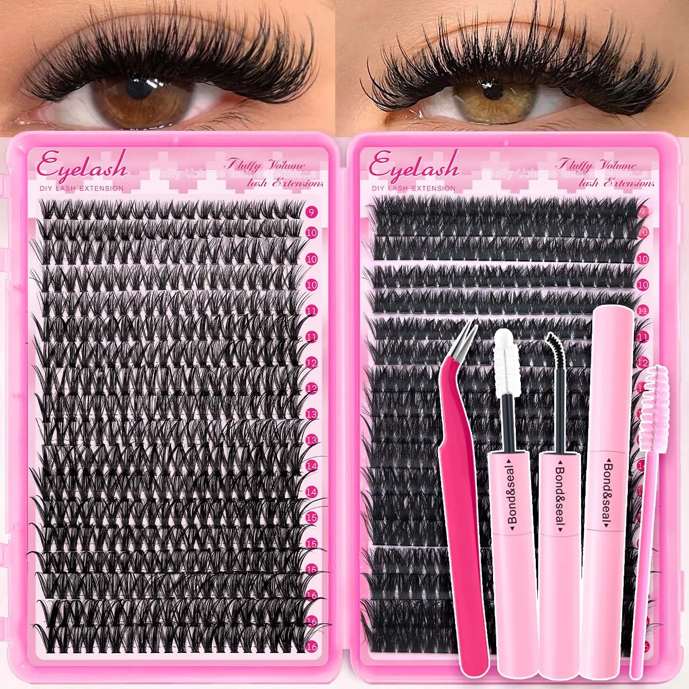 720pcs Fluffy C/D Curl Lash Clusters 40D+80D Natural Look to Volume Thick Manga Eyelash Extension Kit with Glue & Tweezer | 10-16mm Wispy Individual DIY False Eyelashes at Home for Beginners