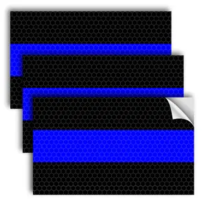 3PC Reflective Blue Line Decal - 5x3.25 Inches American Flag Thin Blue Line - Police Lives Matter - Back The Blue Car Decal Law Enforcement Flag for Bumper Window