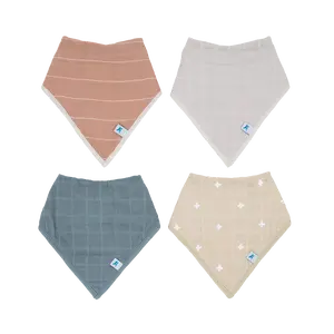 Cotton Muslin + Fleece Bandana Bib 4 Pack - Mauve Stripe