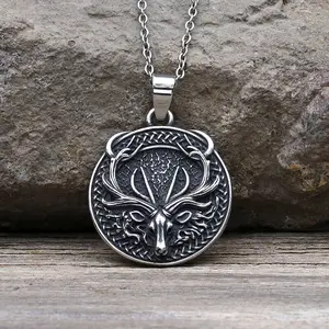 GTHIC Unisex Vintage Elk Stainless Steel Pendant Fashion Animal Accessories Gift Necklace