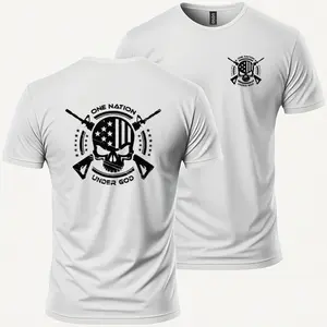 Men's Short-Sleeve Round Neck T-Shirt - "1 Nation Under God" Graphic, Combed Ringspun Cotton, Lightweight, Casual Wear, Screen-Printed, Soft Men’s Shirts, Shortsleeve,summervibes