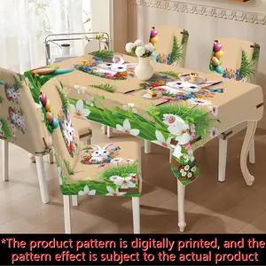 5 pieces / 7 pieces (tablecloth + chair cover). Simple design, with brown base and Easter bunny egg pattern print. Suitable for family restaurants / hotels / venues / holiday gatherings. Easy to install and washable. A modern decorative masterpiece!