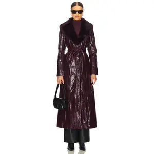 Kim Shui Bordeaux Faux Fur Collar Coat in Purple