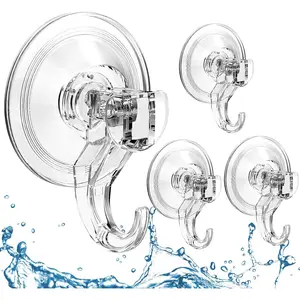 4 Pack Suction Cup Hooks, Multi-Purpose Clear Shower Suction Hooks Waterproof Heavy Duty Wreath Hanger for Bathroom, Window, Towel, Shower Wall, Tile, Glass Door, Camper