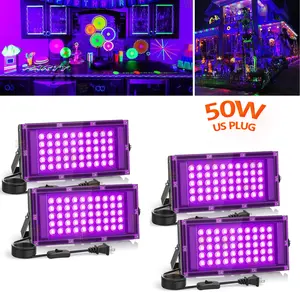 4 Pack 50W Black Lights with Switch+Plug, IP66 Waterproof, LED Blacklight Flood Light for Glow Party, Halloween, Christmas,Bedroom, Fluorescent Poster, Body Paint