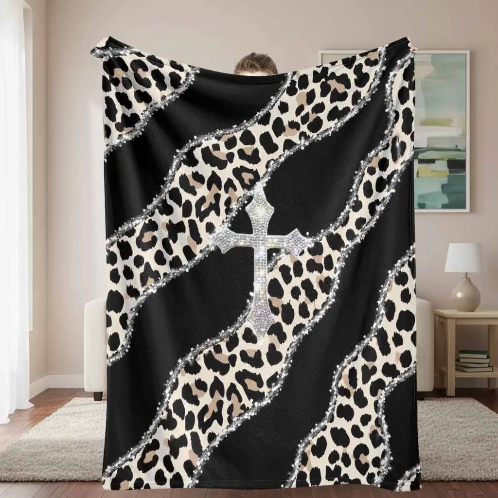 Leopard Cross Flannel Blanket Glitter Animal Print Pattern Soft Cozy Lightweight Warm Plush Throw for Sofa Bedroom Camping Travel Holiday Gift Farmhouse Decor Lounge Use, 30*40 Inches, 30×40 Inch / 76×101Cm (Mini), Business Trips